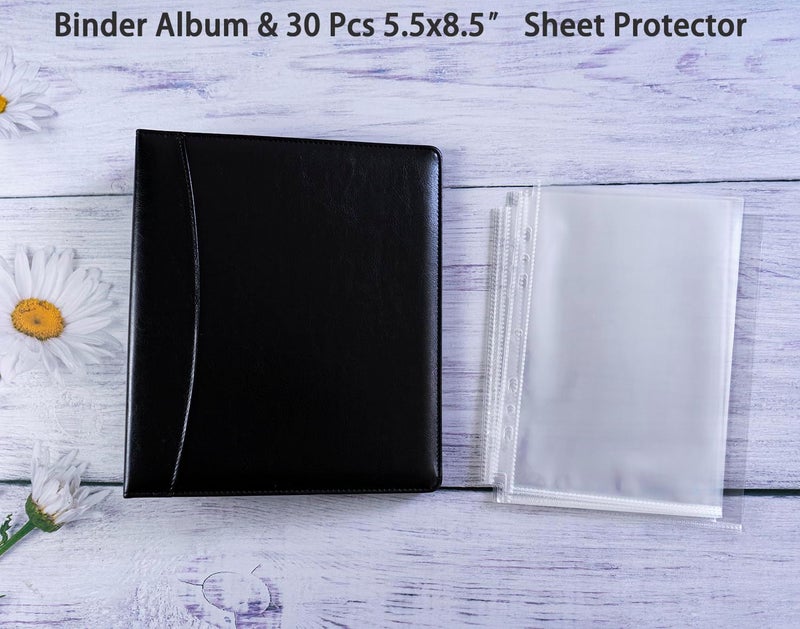WITHYU 5.5x8.5 Inch Faux Leather Notebook with 30 Pack 60 Pockets Sleeve Refill Pages,Mini 3 Ring Binder Album Collection Holder Book, Ultra-Clear Photo Binder Protector, Double-Sided and Top Loading - Image 2